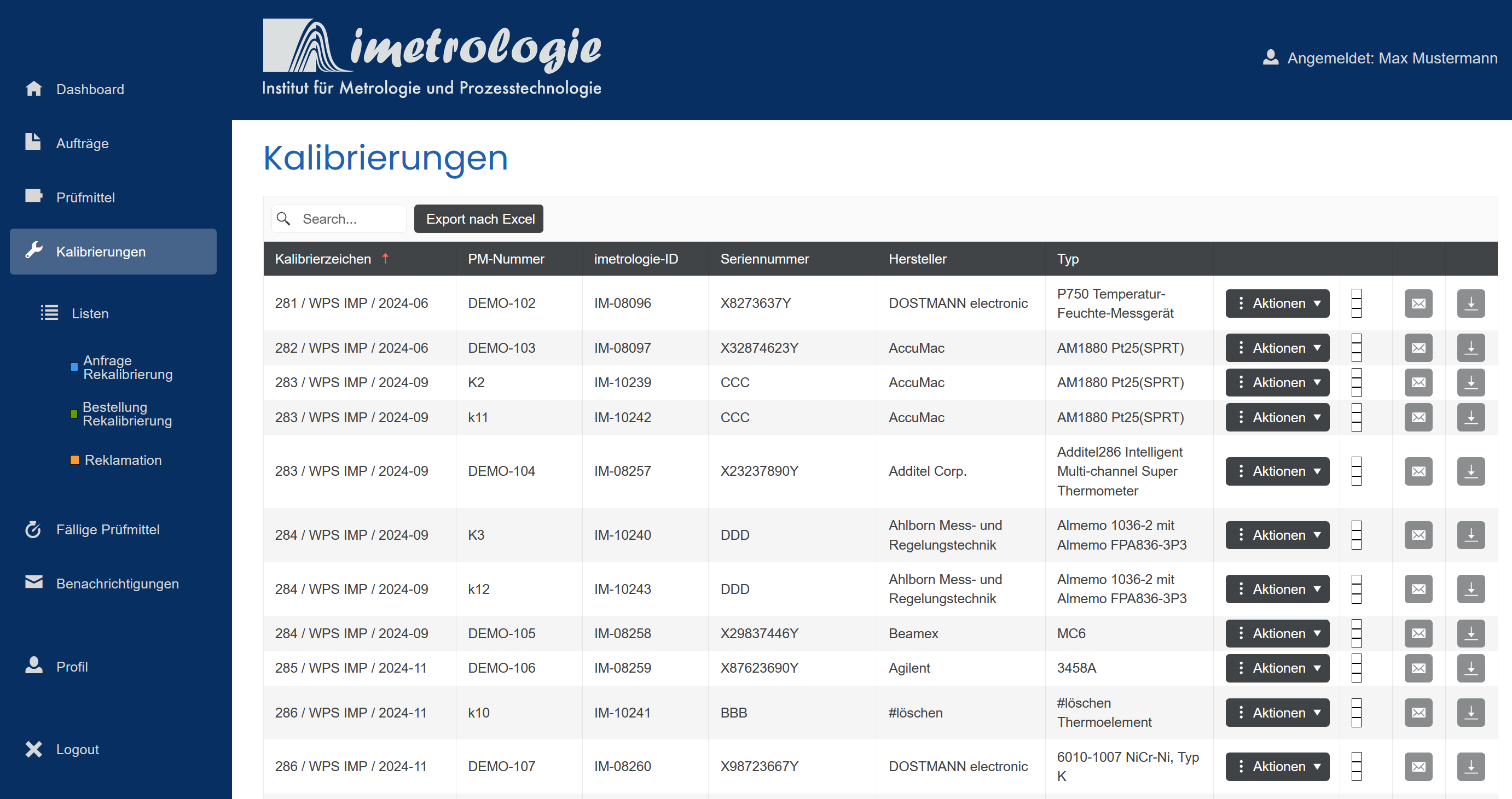 Kalibrierungen-Screenshot